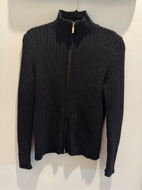 Moncler Black Ribbed Zip-Up Turtleneck Sweater